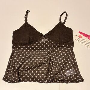 Brown Polka Dot Lace Trim Blouse